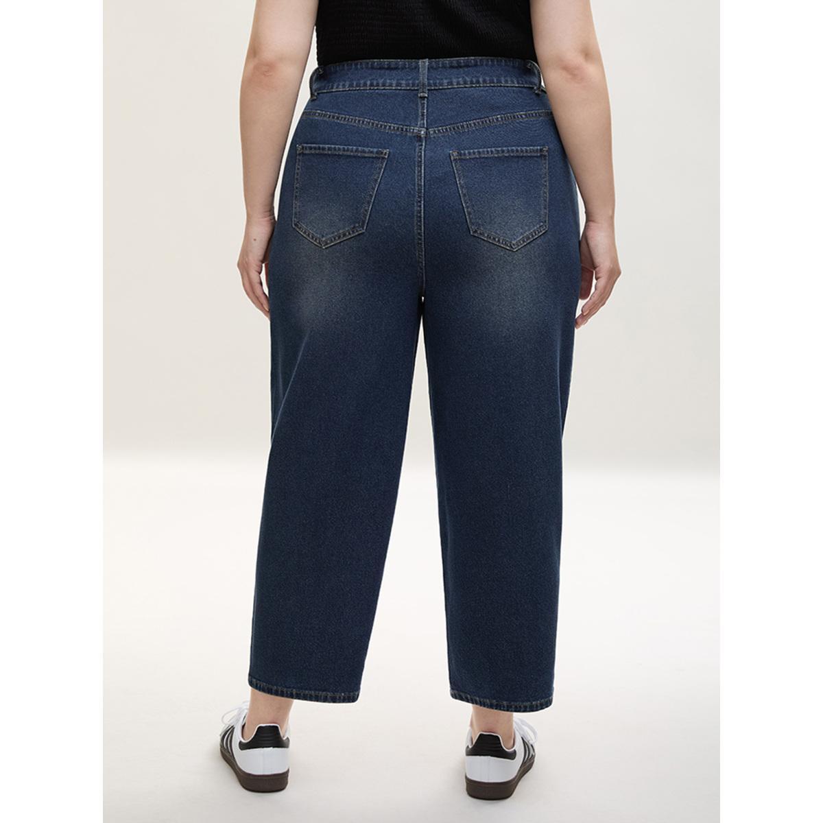 Plus Size High Waist Sculpting Side Zipper Jeans Women Denimindigo Casual No stretch Slanted pocket Jeans BloomChic 10/M Product Image