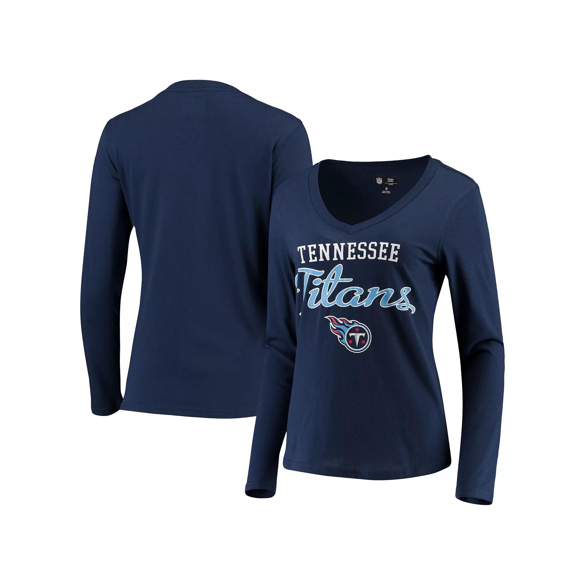 Women's G-III 4Her by Carl Banks Navy Tennessee Titans Post Season Long Sleeve V-Neck T-Shirt,  Product Image