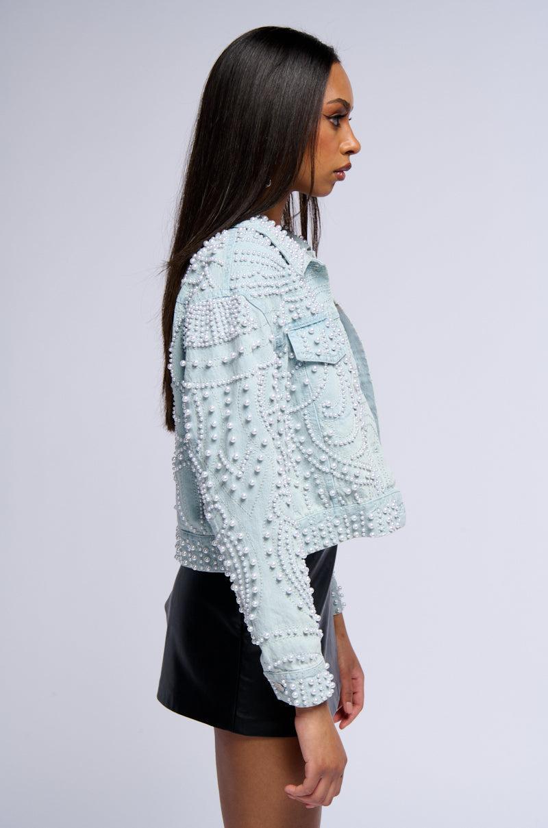 ALIX PEARL EMBELLISHED DENIM JACKET Product Image