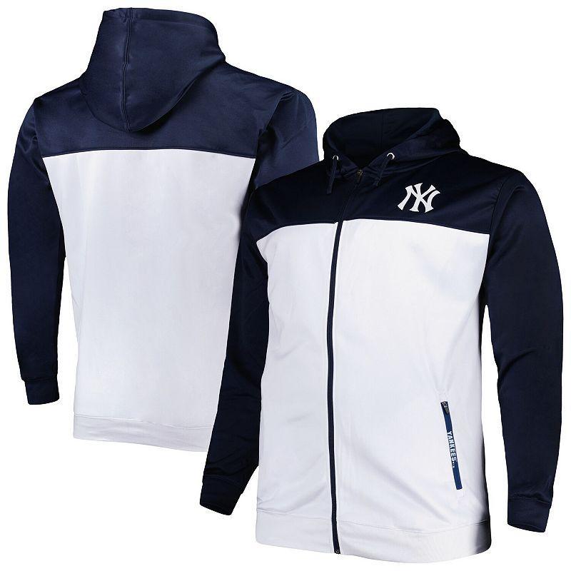 Mens /White New York Yankees Big & Tall Yoke Full-Zip Hoodie Blue Product Image