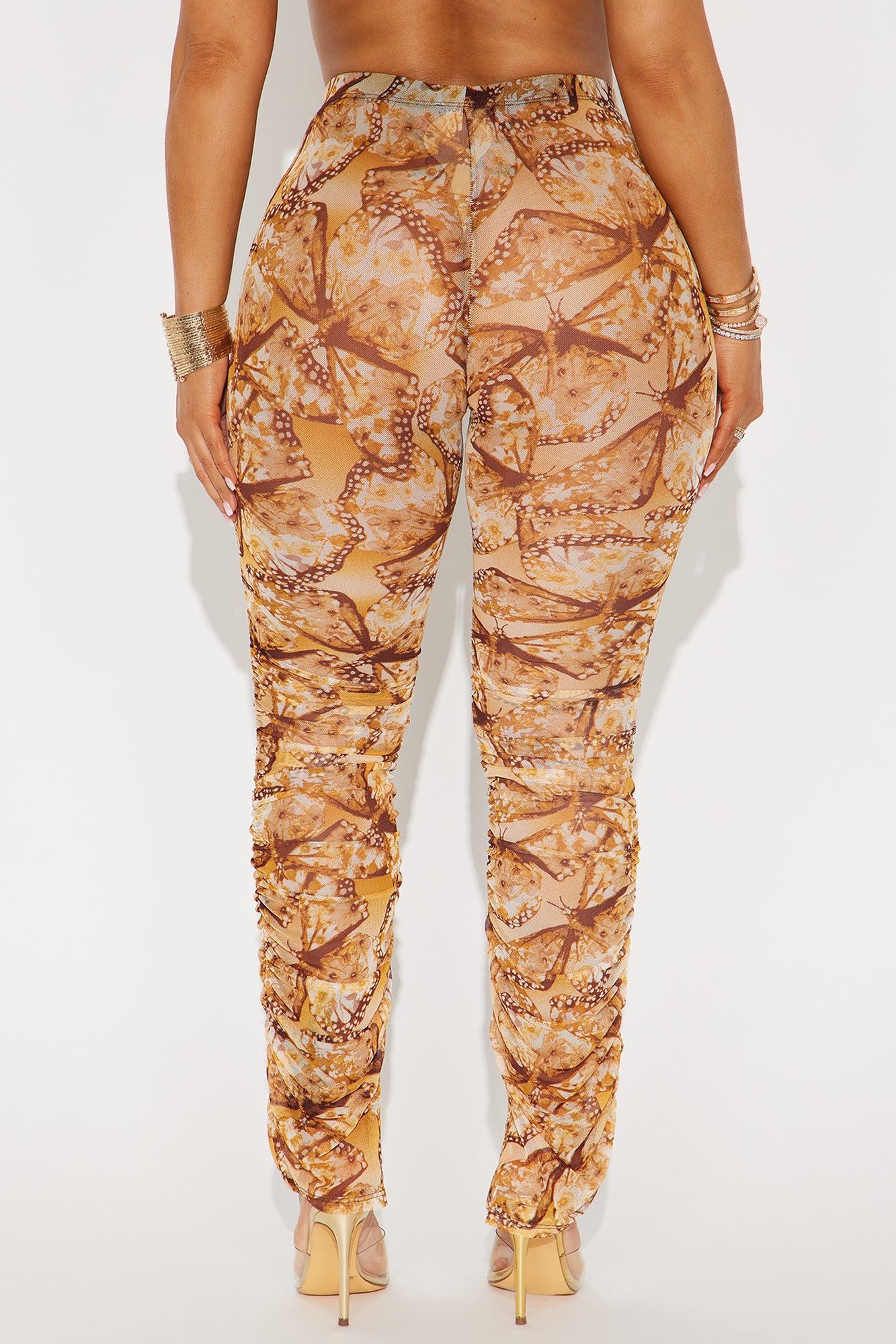 Stella Butterfly Mesh Stacked Legging - Brown/combo Product Image