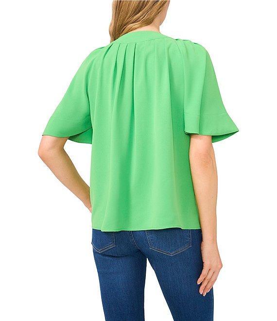 CeCe Split Round Neck Flutter Sleeve Blouse Product Image