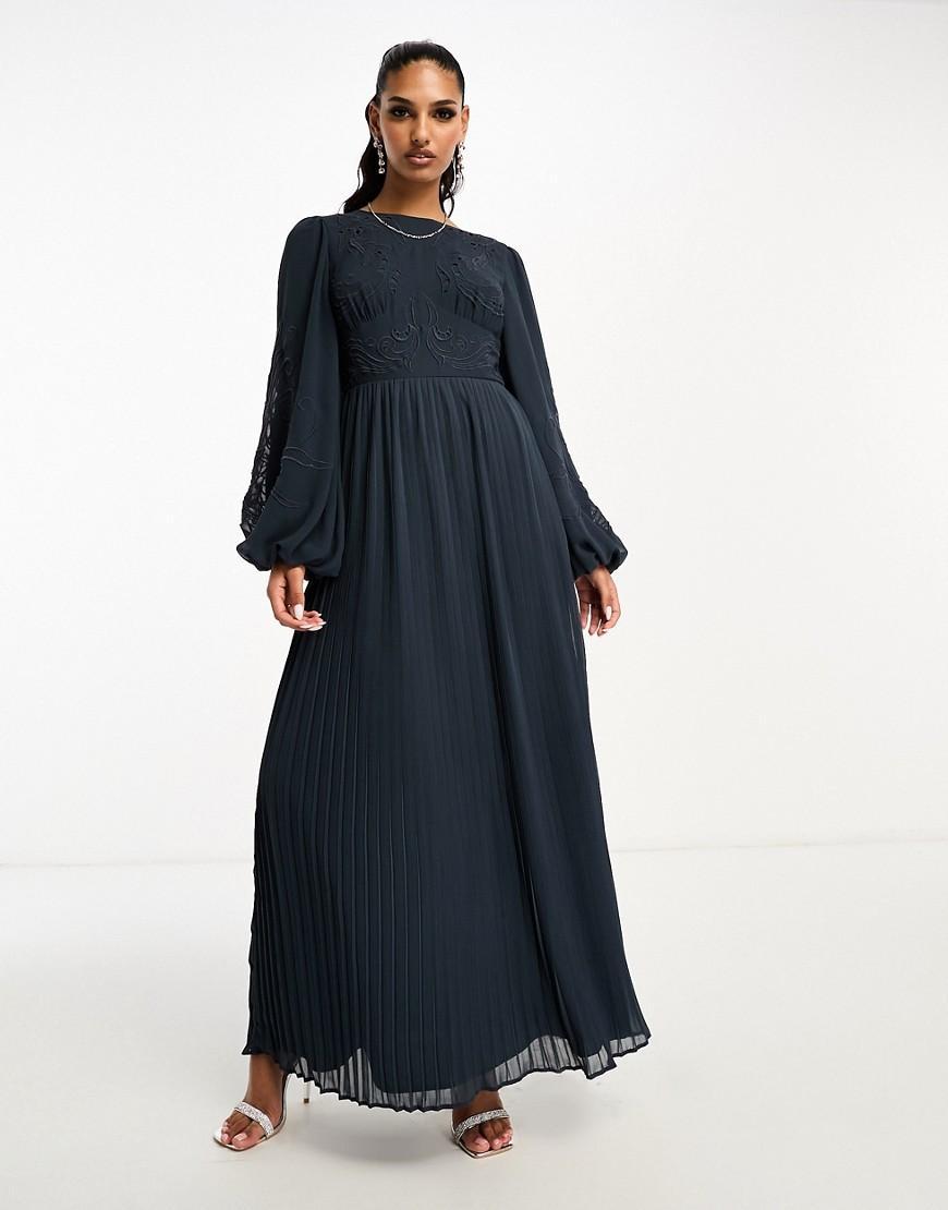 ASOS DESIGN cutout embroidery pleated maxi dress Product Image