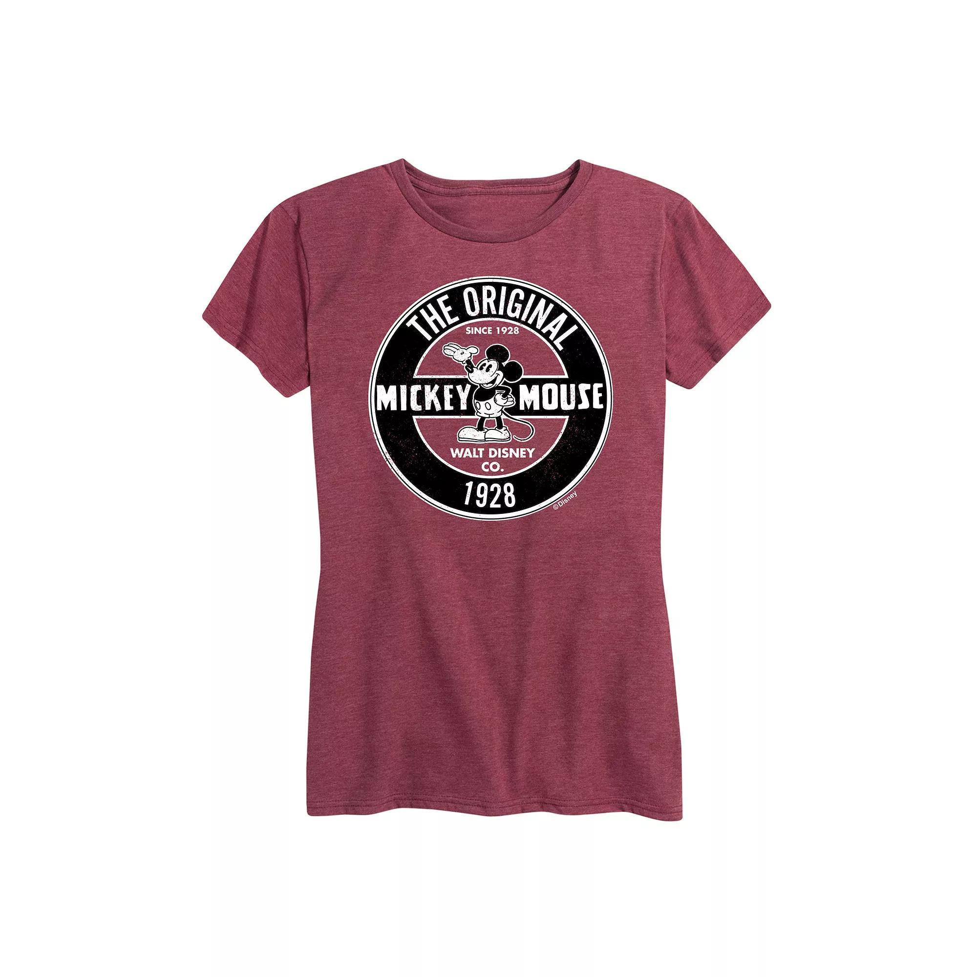 Disney's Mickey Mouse Women's Badge Graphic Tee, Size: Large, Grey Dark Red Product Image