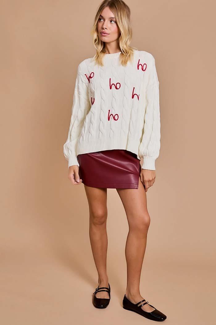 "Ho Ho Ho" Pullover Cable Sweater Product Image