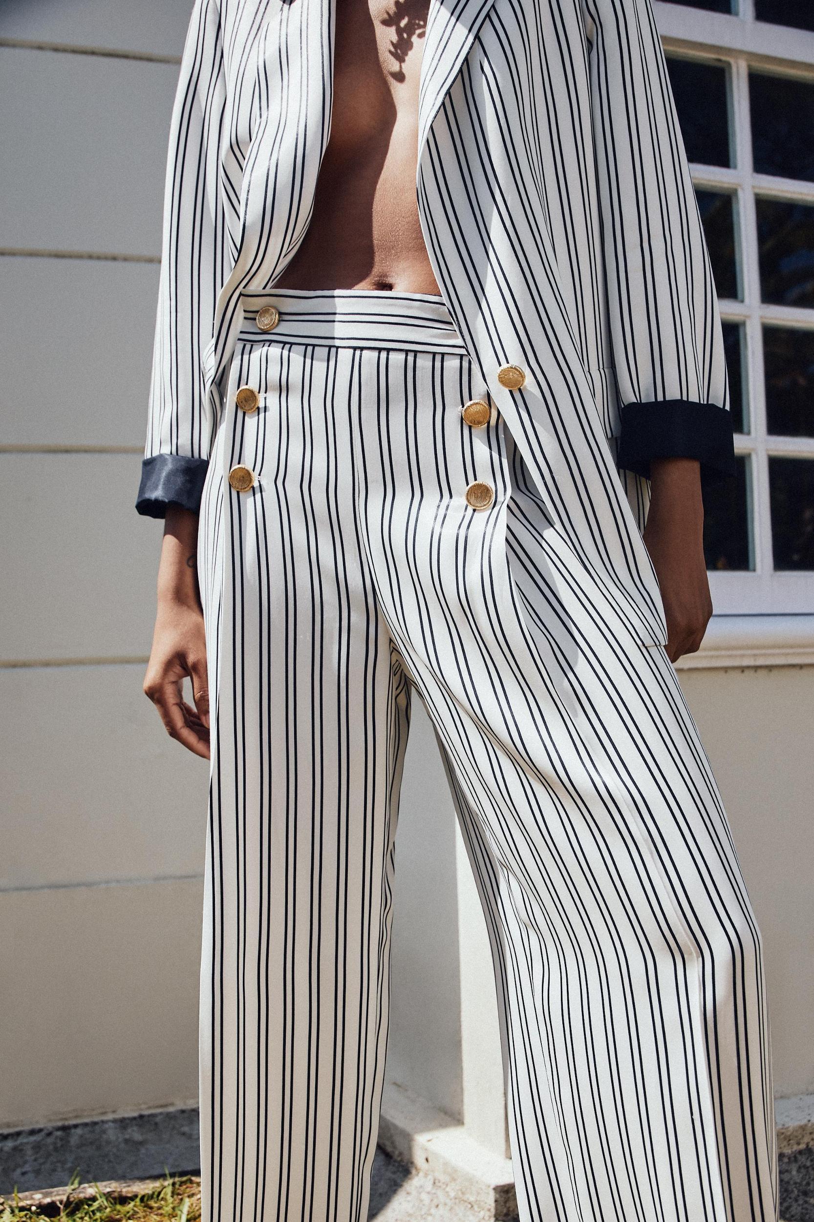 STRIPED PANTS WITH BUTTONS Product Image