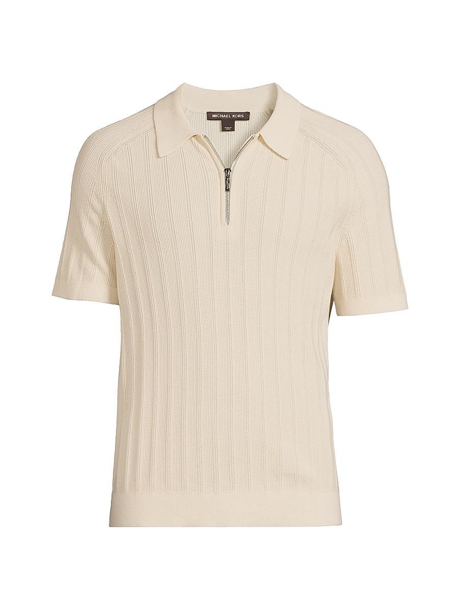 Mens Textured Cotton Zip-Front Polo Shirt Product Image