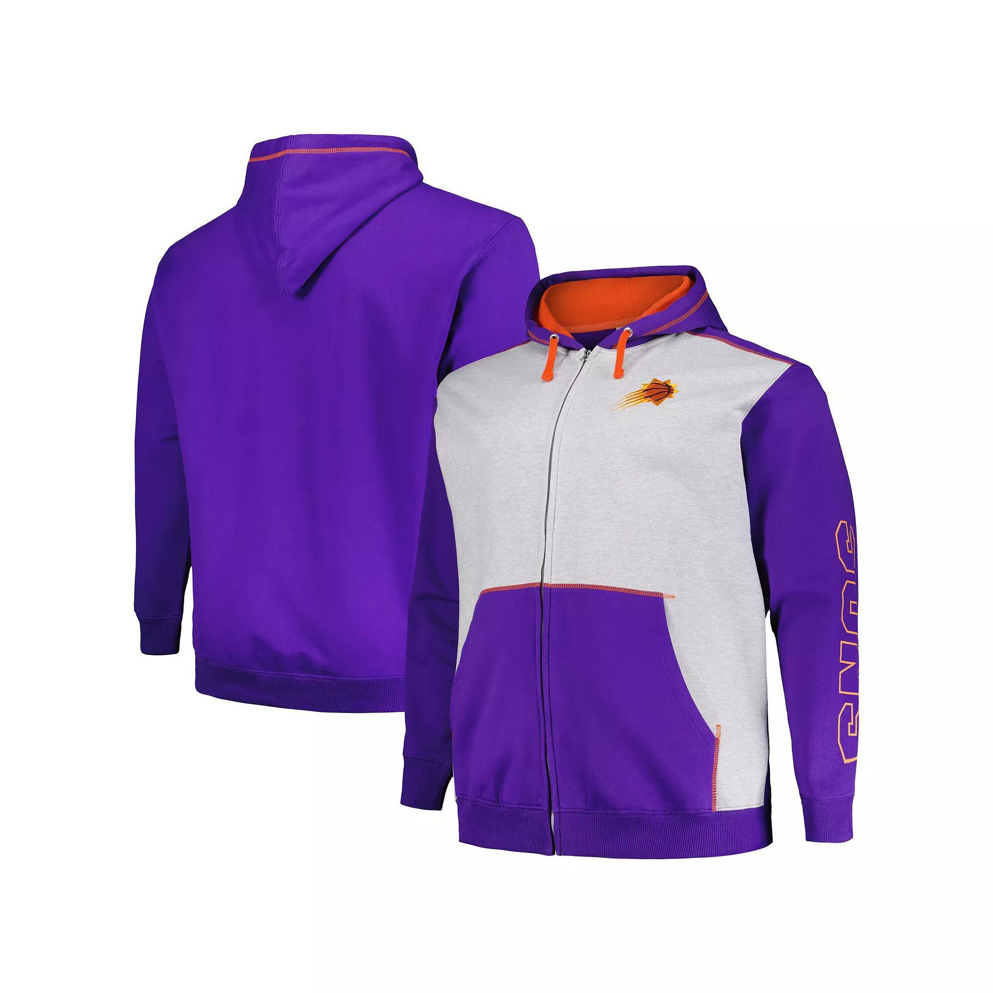 Men's Fanatics Purple/Heather Gray Phoenix Suns Big & Tall Contrast Pieced Stitched Full-Zip Hoodie, Size: XLT, Phx Purple Product Image