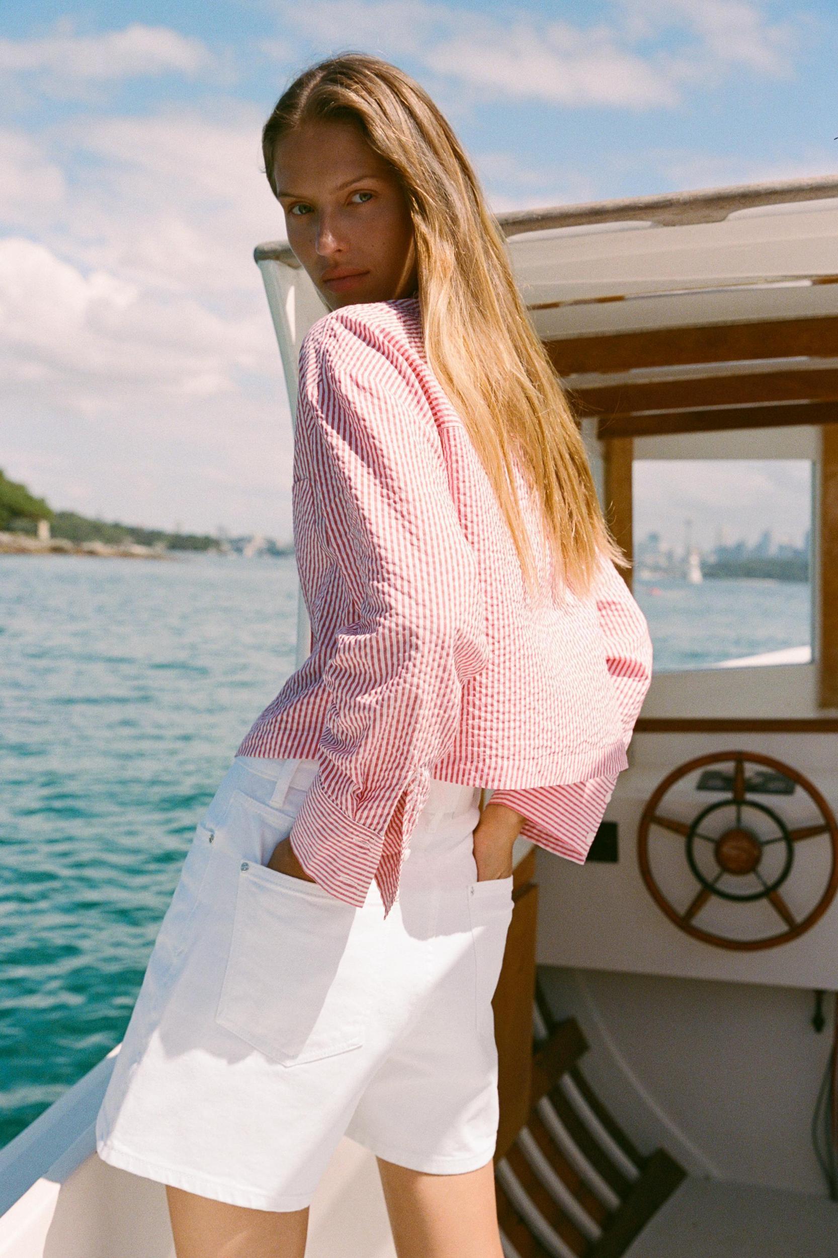 STRIPED HIGH NECK SHIRT Product Image