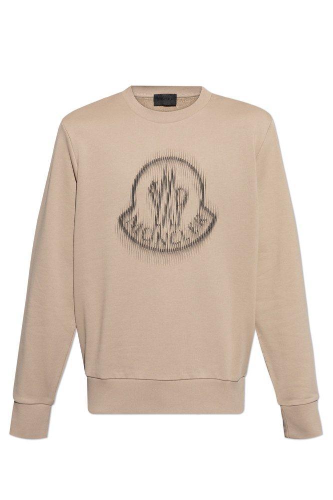 MONCLER Logo Printed Crewneck Sweatshirt In Beige Product Image