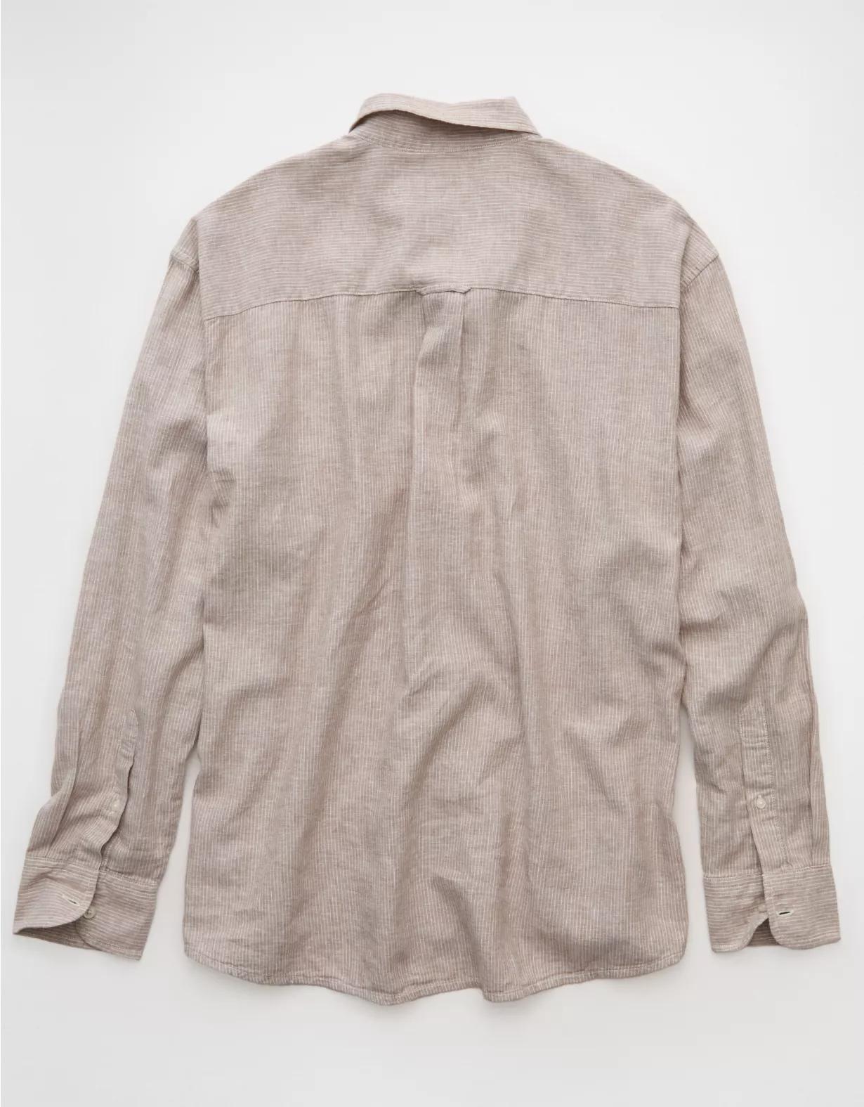 AE Everyday Relaxed Fit Linen-Blend Plaid Button-Up Shirt Product Image