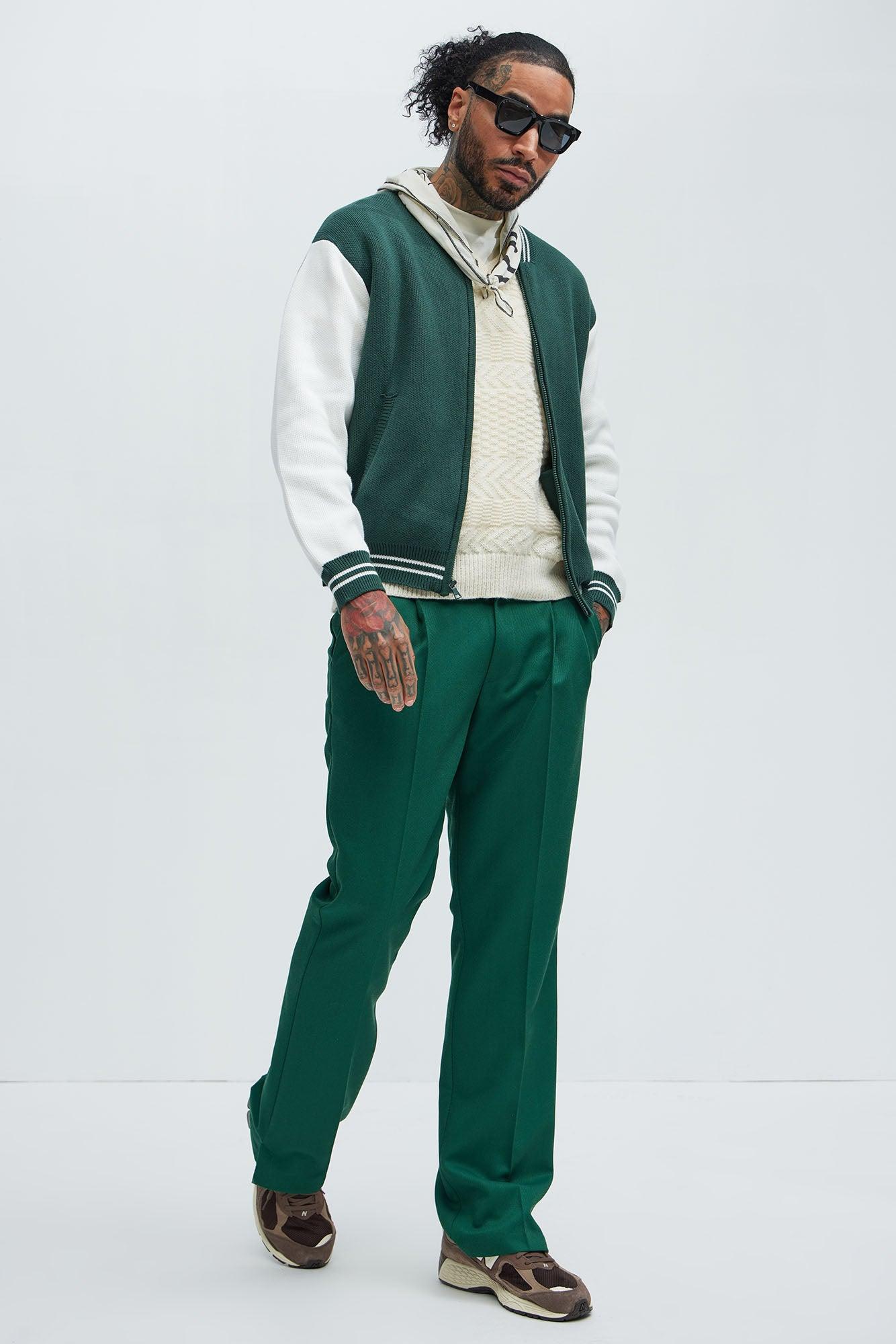 Caspian Knitted Varsity Jacket - Green/combo Product Image
