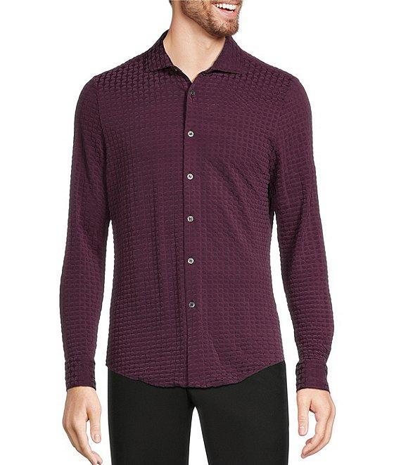 Murano Slim Fit Flocked Long Sleeve Knit Coat Front Shirt Product Image