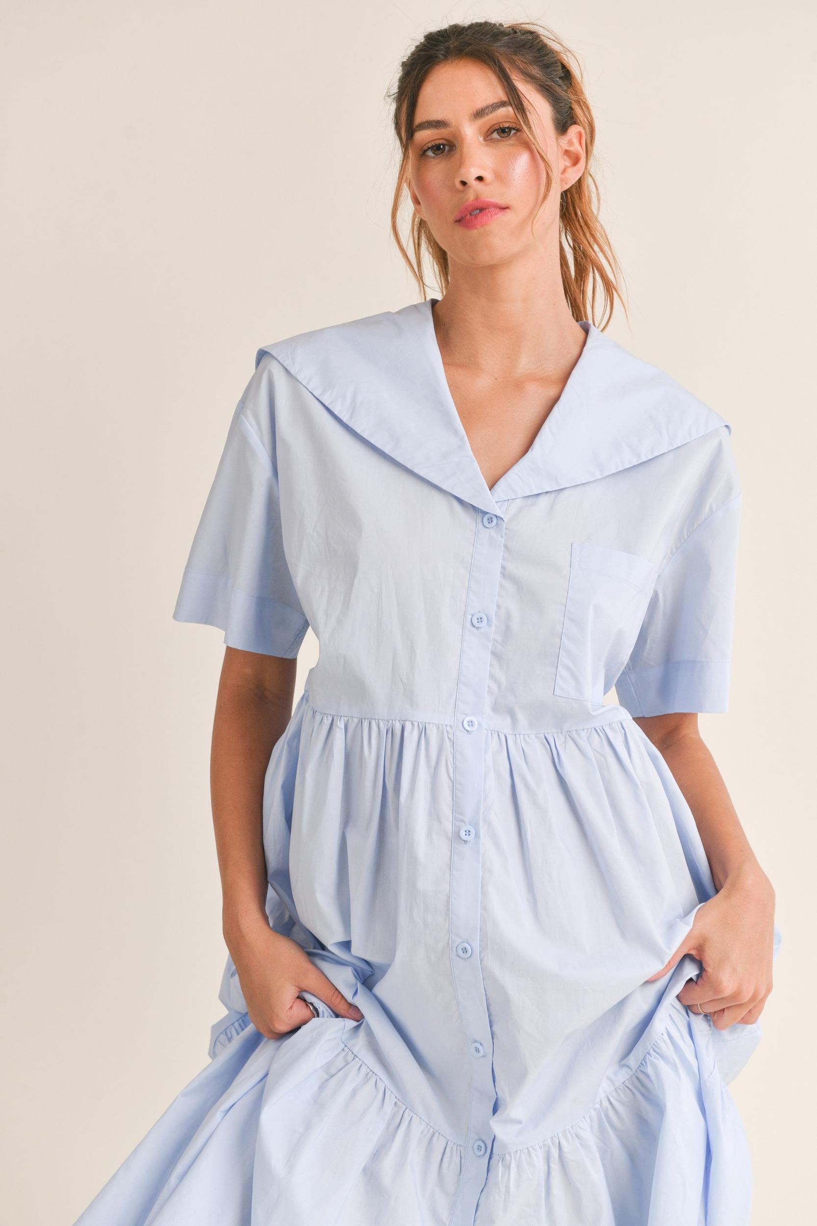 Sailor Collar Midi Dress Product Image