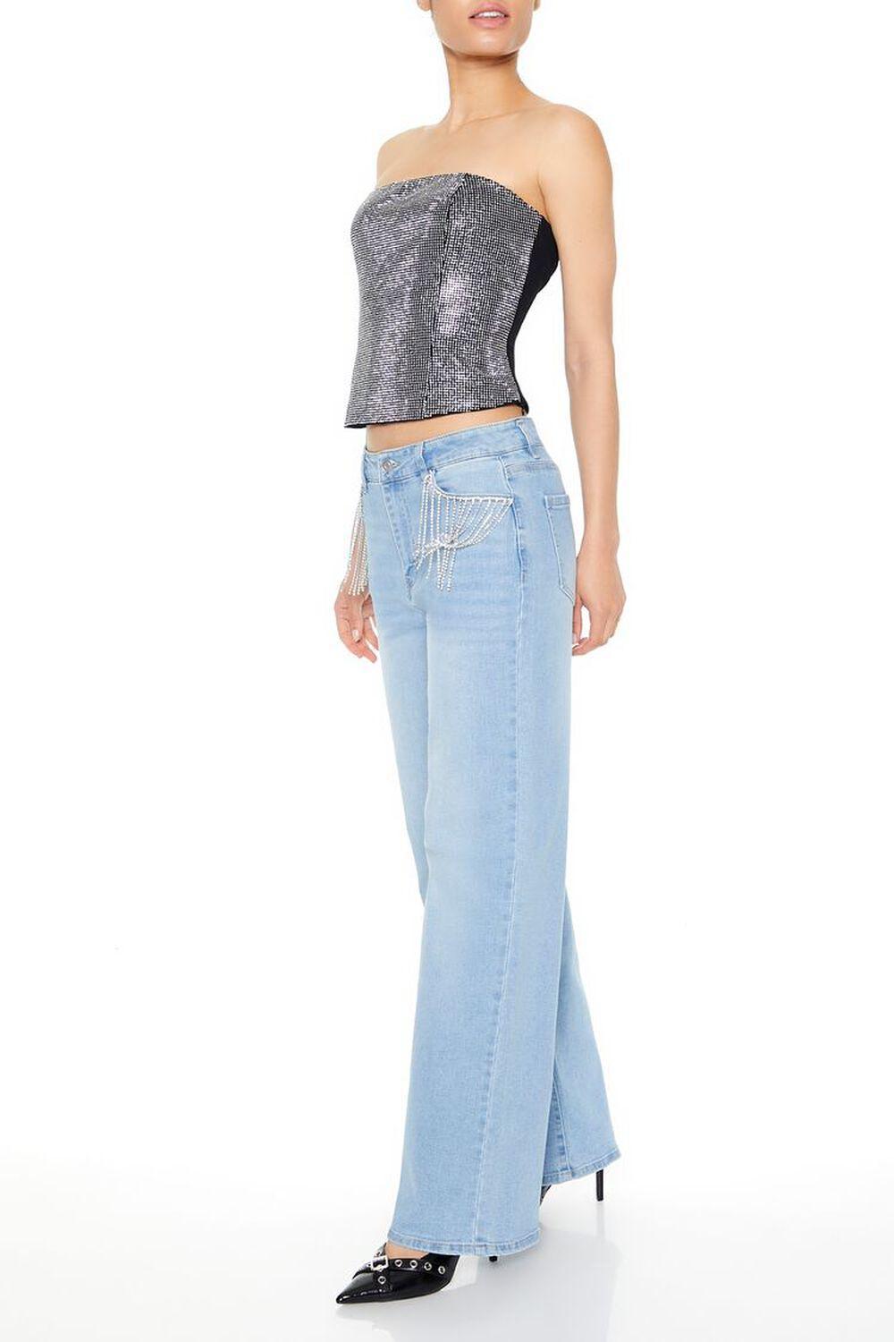 Rhinestone Fringe Straight Jeans | Forever 21 Product Image