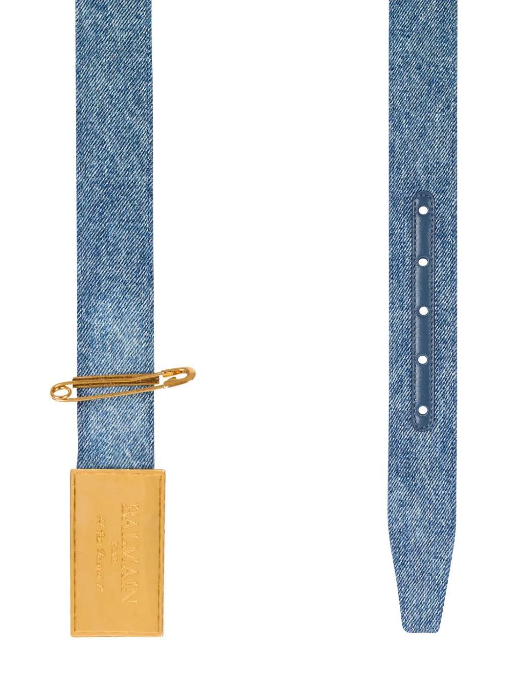 BALMAIN Safety-pin Denim Belt In 680 Bleu Jean Vintage Brass Product Image