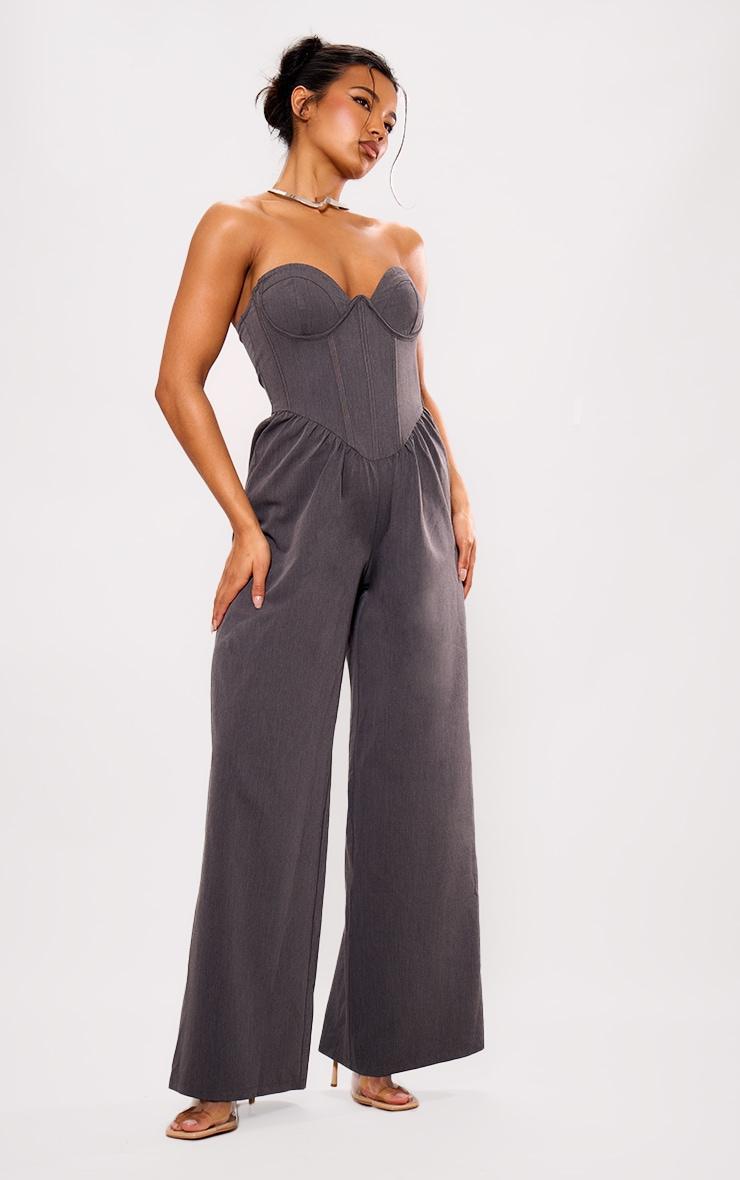 Charcoal Underwire Corset Detail Tailored Jumpsuit Product Image