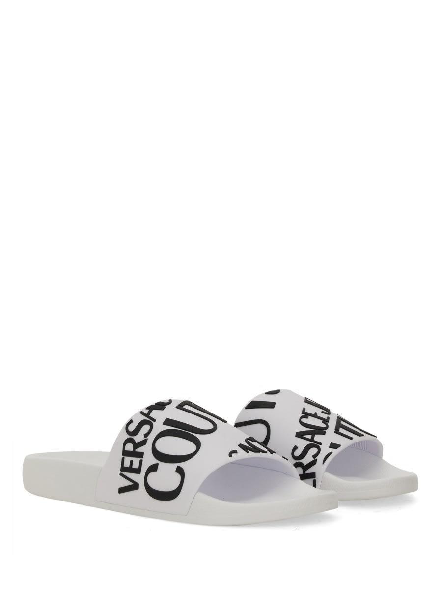 VERSACE JEANS COUTURE Diagonal Logo Flat Slides In White Product Image