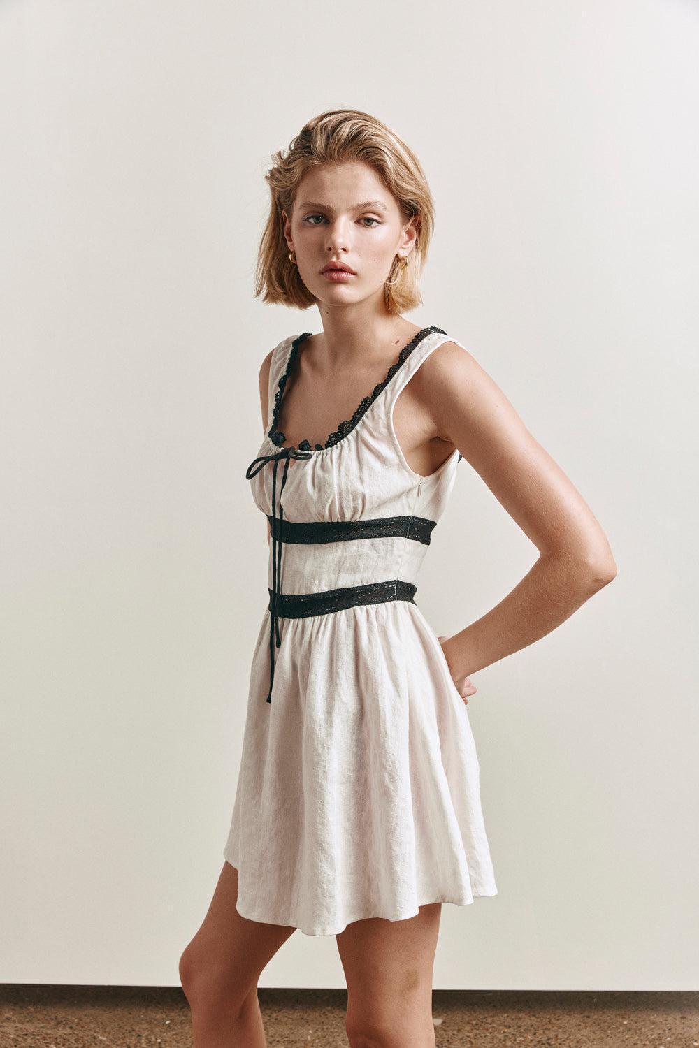 Mila Linen Mini Dress White Product Image