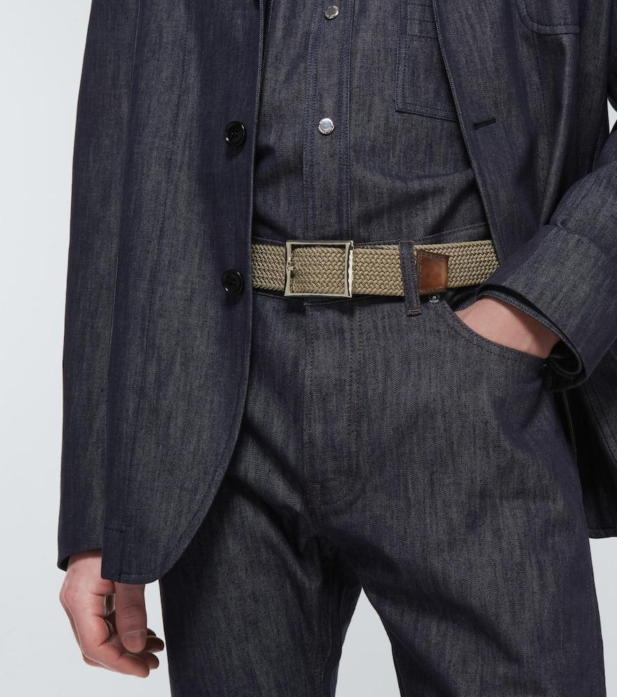 BERLUTI Classic Fabric And Leather Belt In Beige Product Image