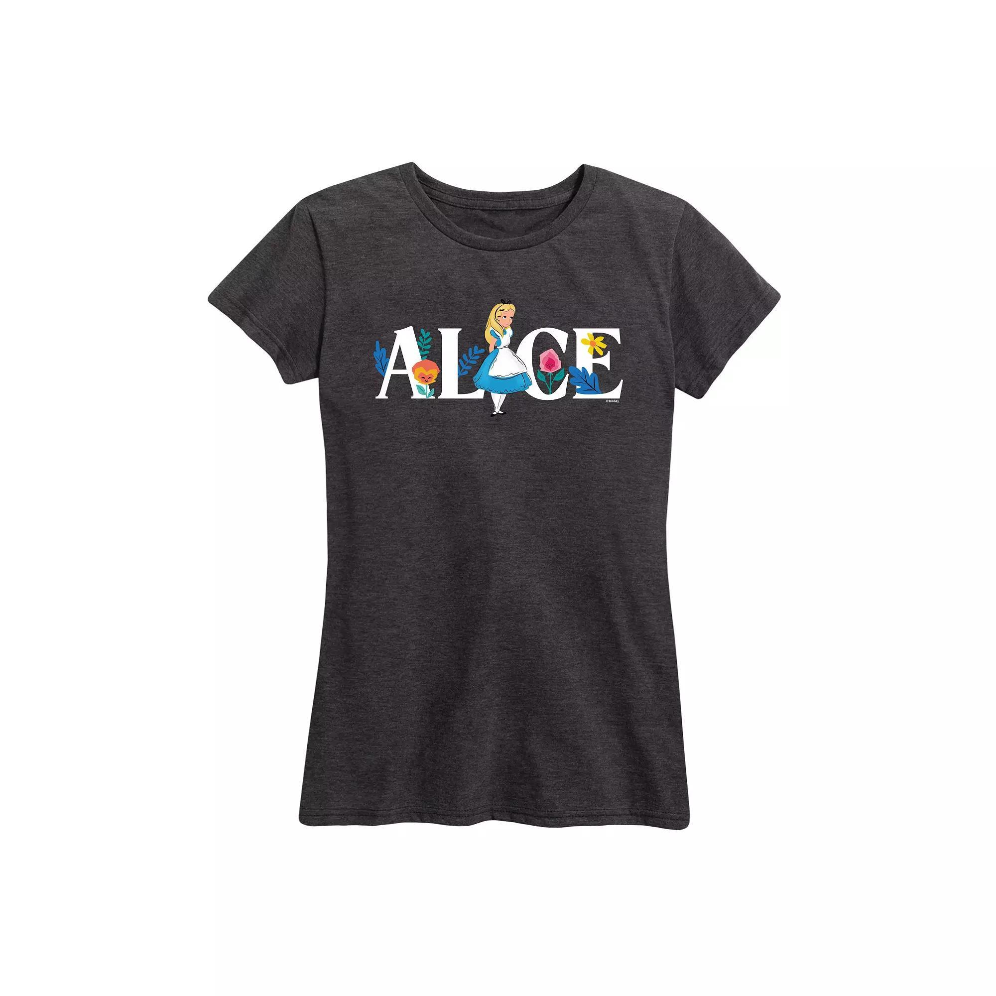 Disney's Alice in Wonderland Women's Alice Name Florals Graphic Tee, Girl's, Size: Small, Heather Grey Product Image