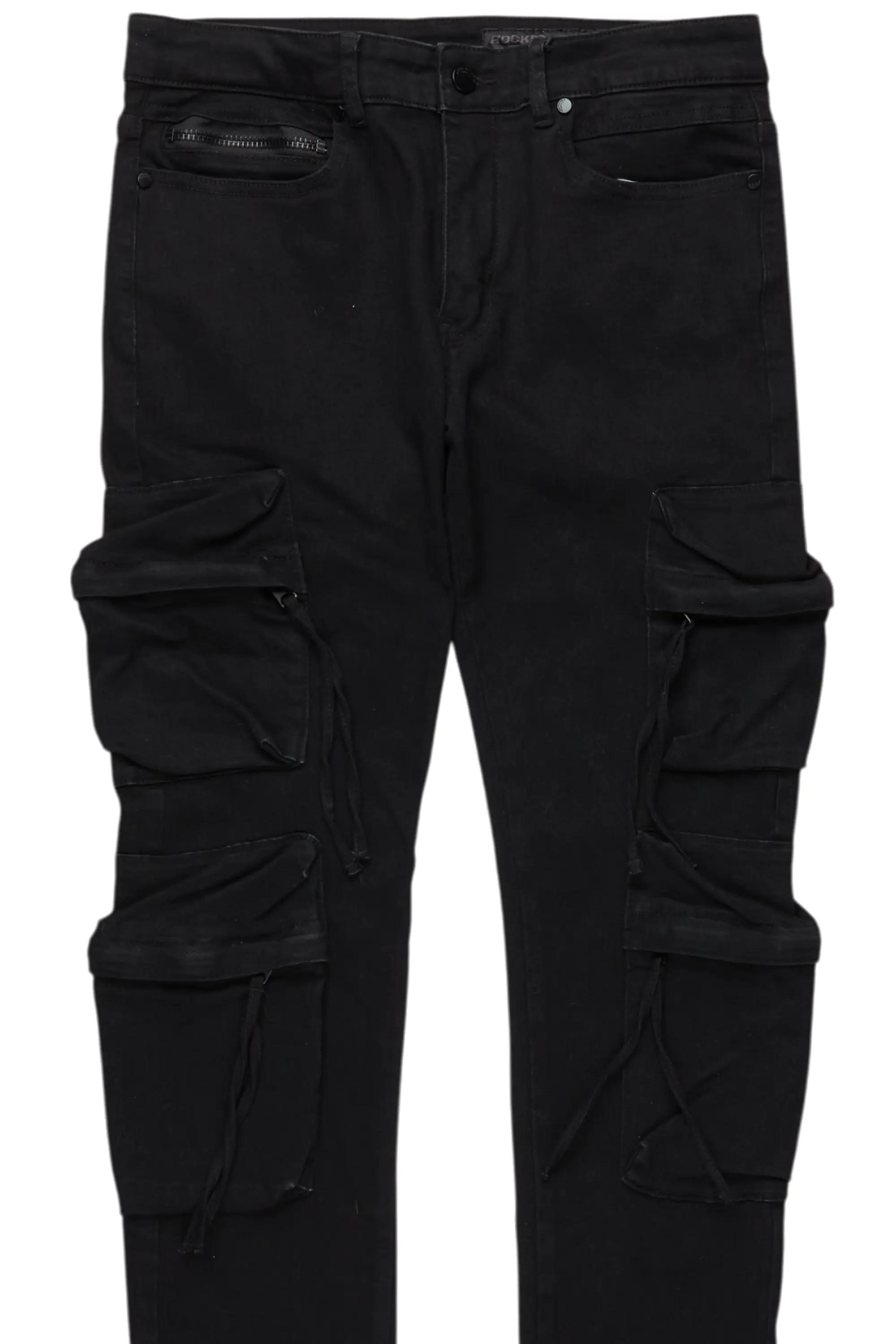 Rodion Jet Black Slim Fit Cargo Jean Male Product Image