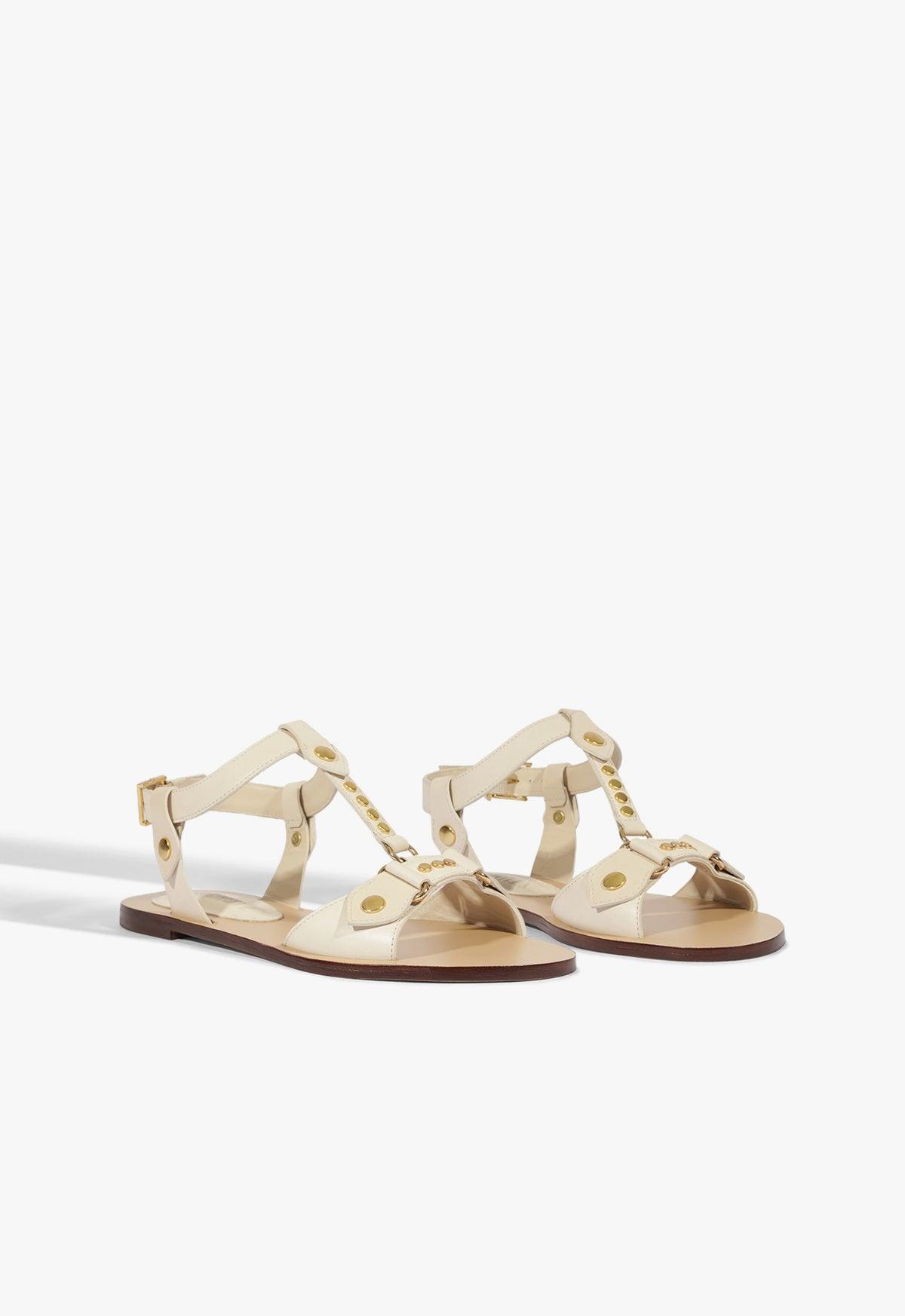 Stevie White Leather Flat Sandal Product Image