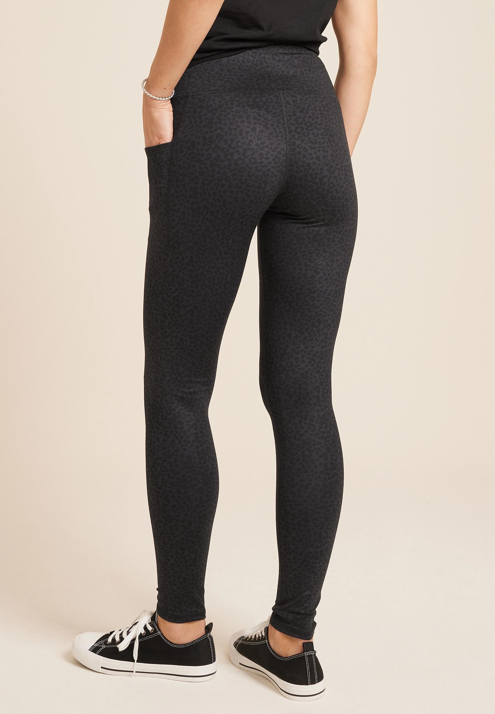 Maurices Womens High Rise Leopard Print Interlock Black Leggings Product Image