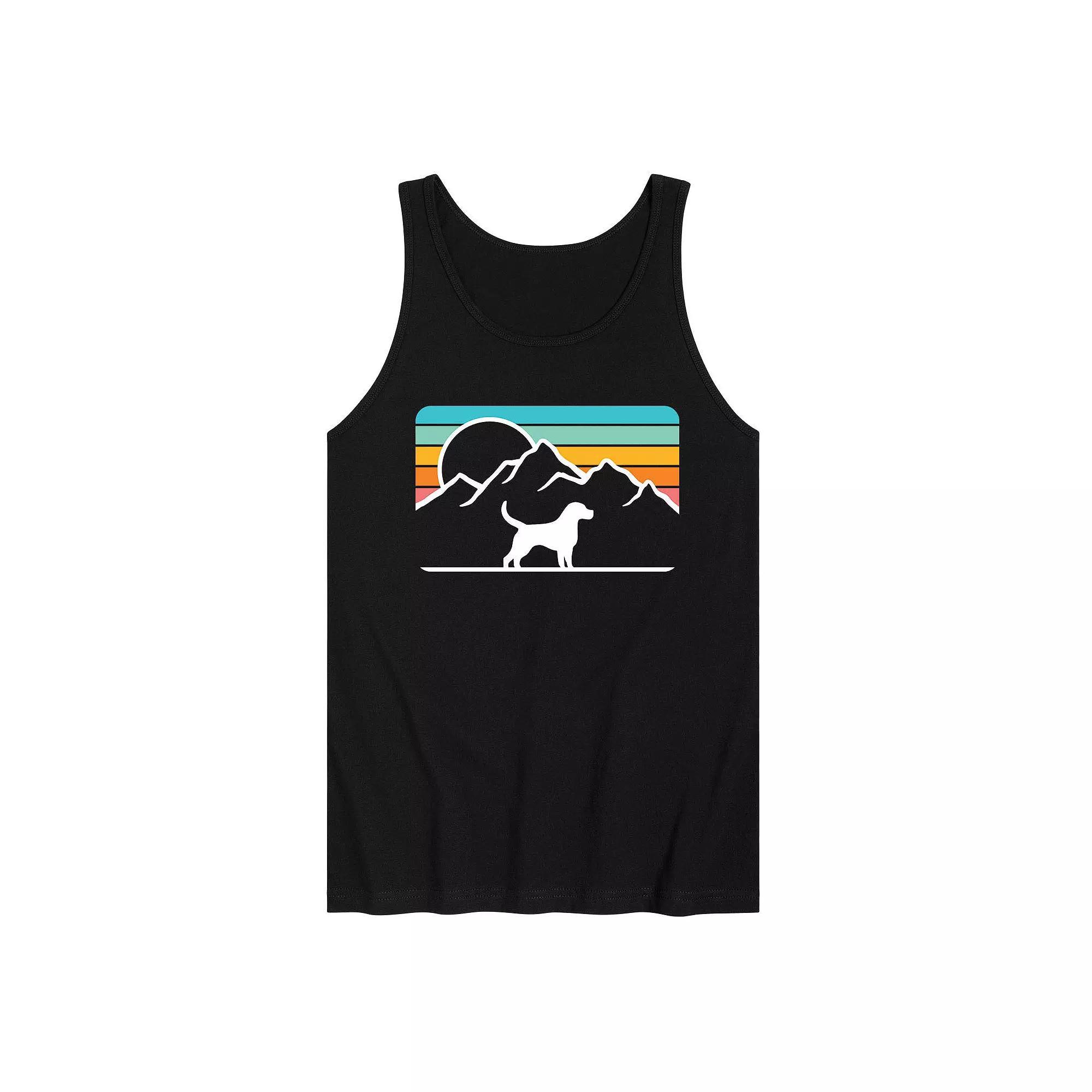 Men's Dog With Retro Mountain Tank Top, Size: Medium, Black Product Image