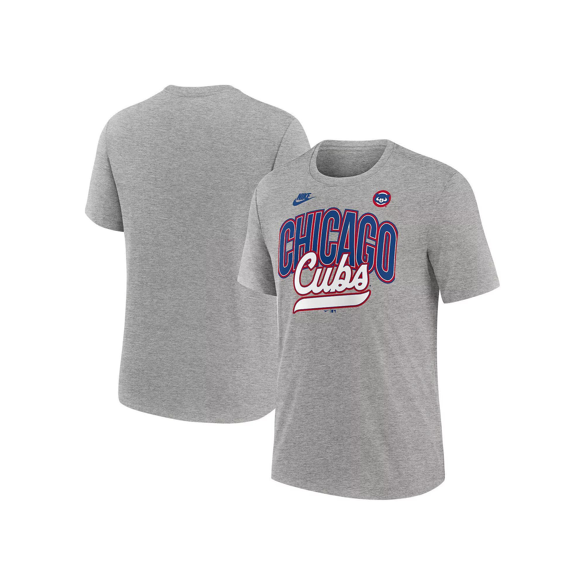Men's Nike Heather Gray Chicago Cubs Cooperstown Collection Retro Tri-Blend T-Shirt,  Product Image