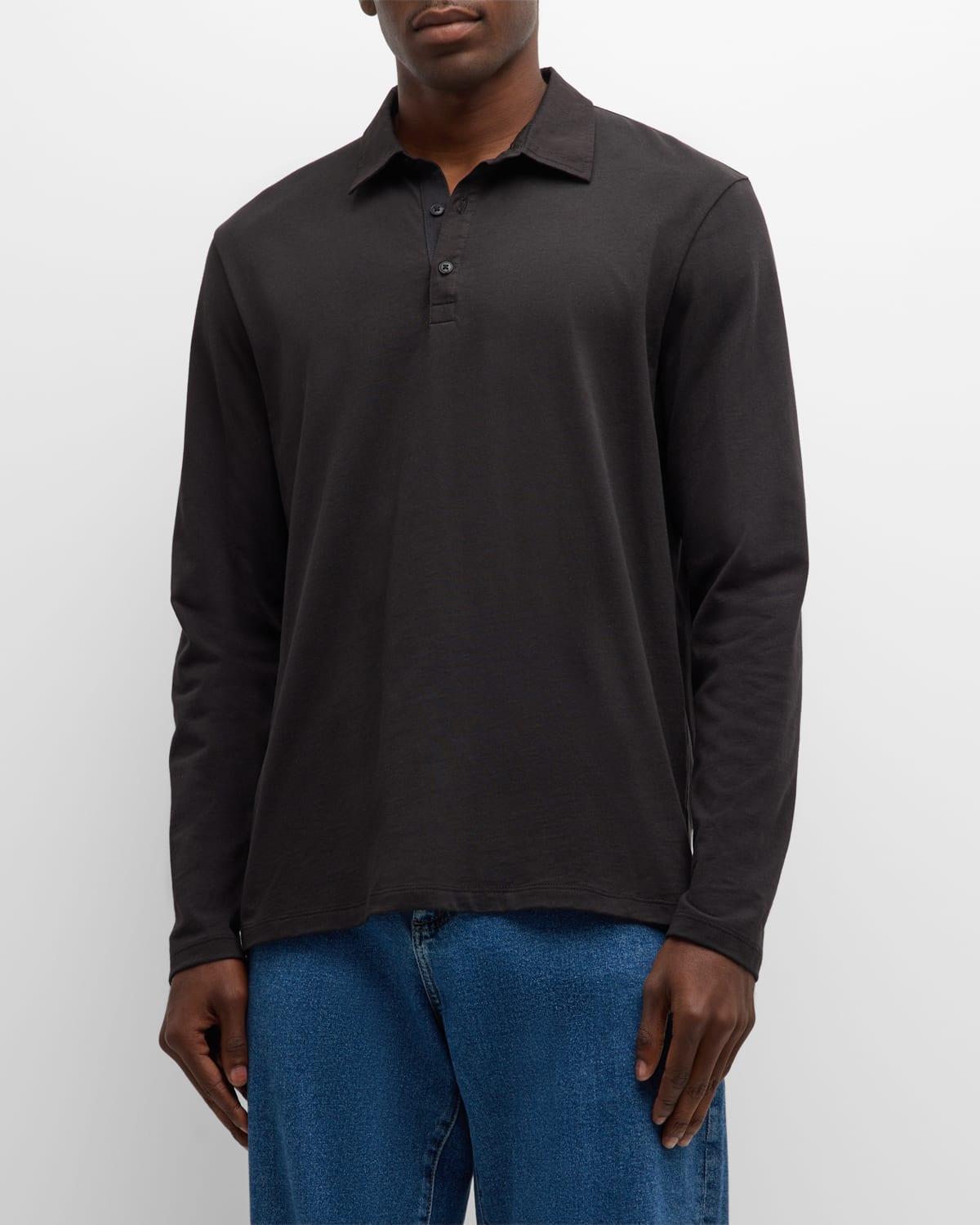 Mens Heavyweight Jersey Long-Sleeve Polo Shirt Product Image