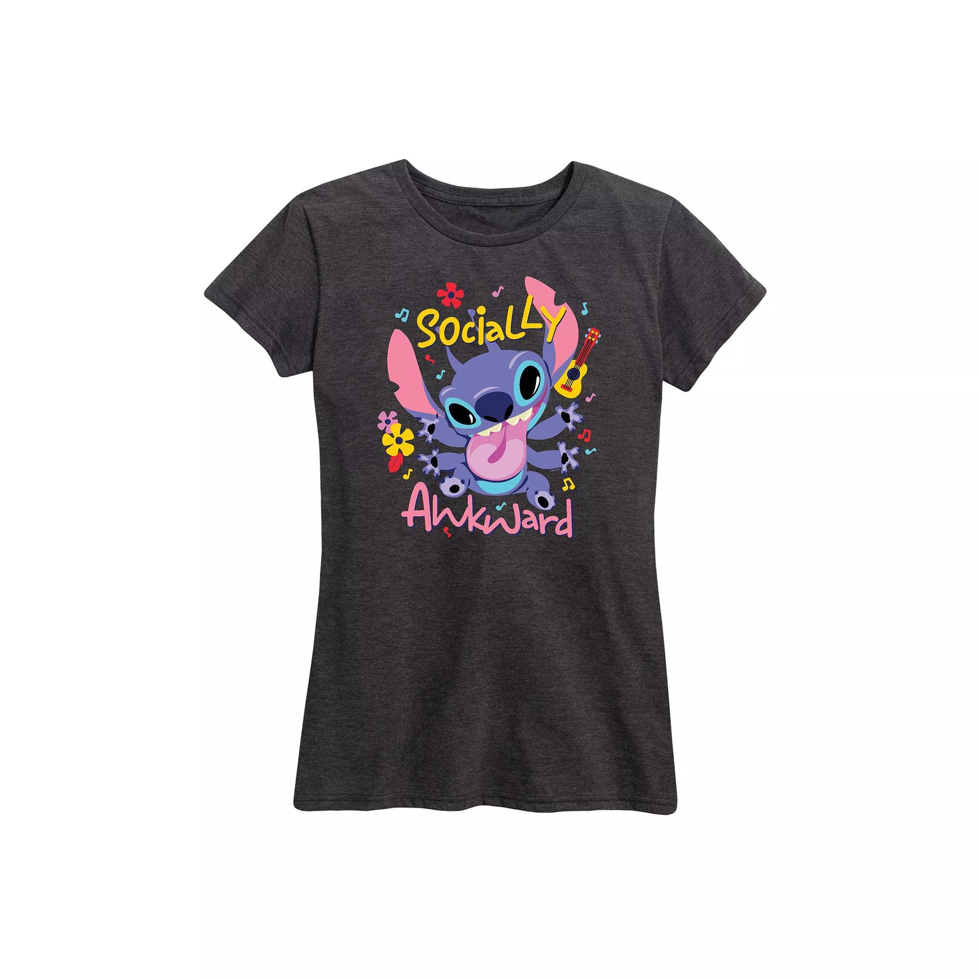 Disney's Lilo & Stitch Women's Socially Awkward Graphic Tee, Size: Small, Heather Grey Product Image