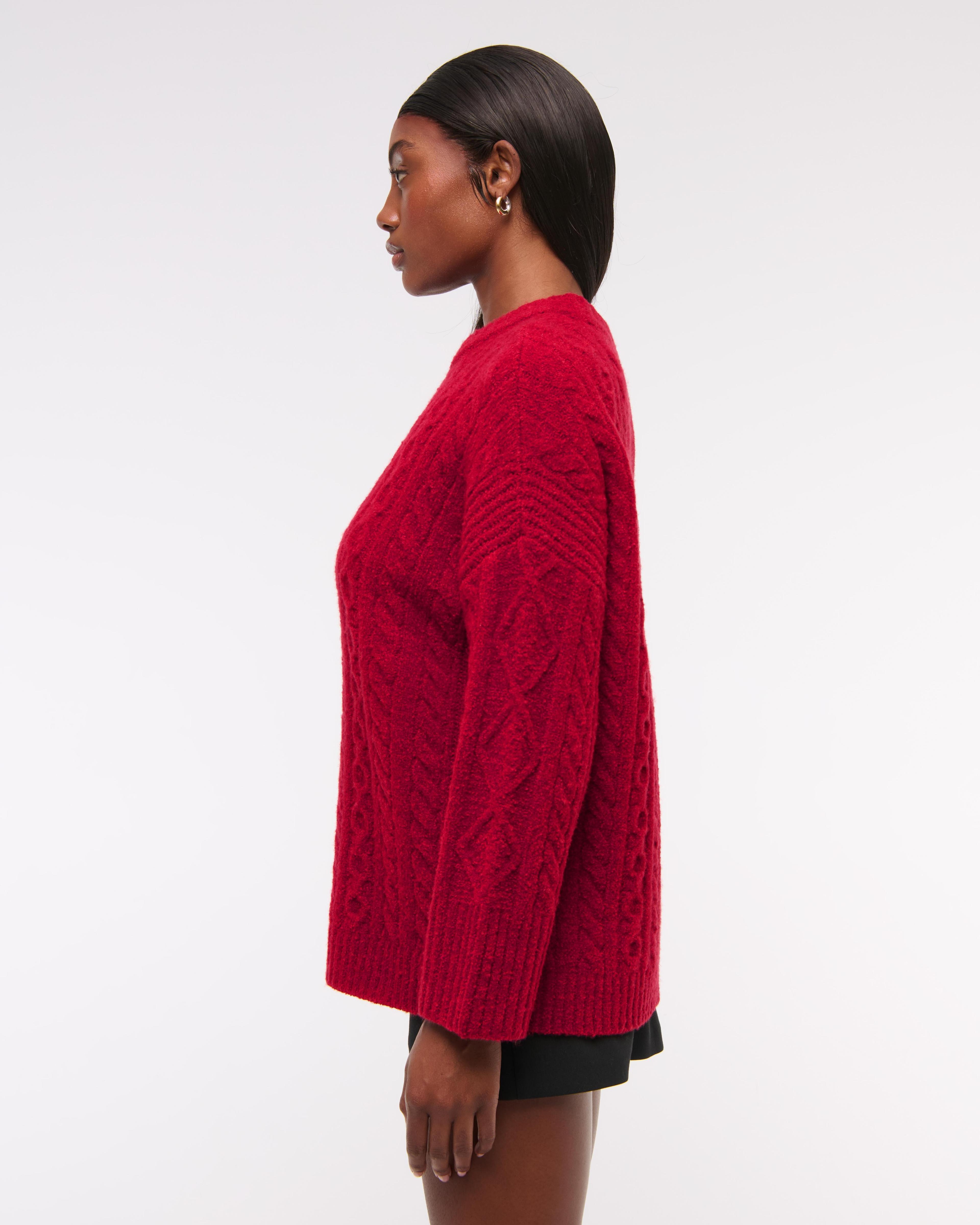 Relaxed Lounge Cable-Knit Crew Sweater Product Image