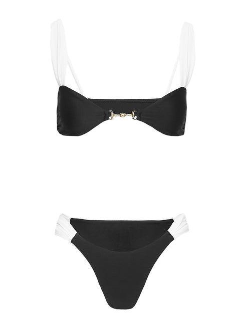 Siamese Ruched Bikini Bottom Black / White Product Image