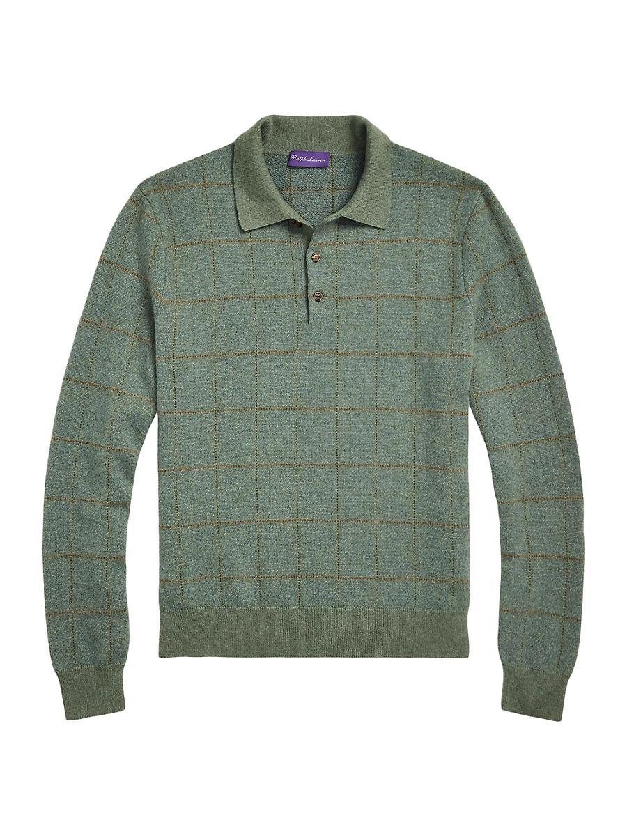 Mens Plaid Cashmere-Wool Polo-Collar Sweater Product Image