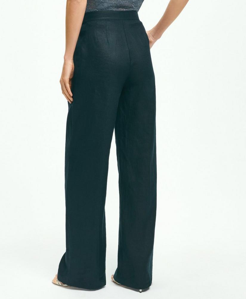 Pleated Wide-Leg Linen Trousers Product Image