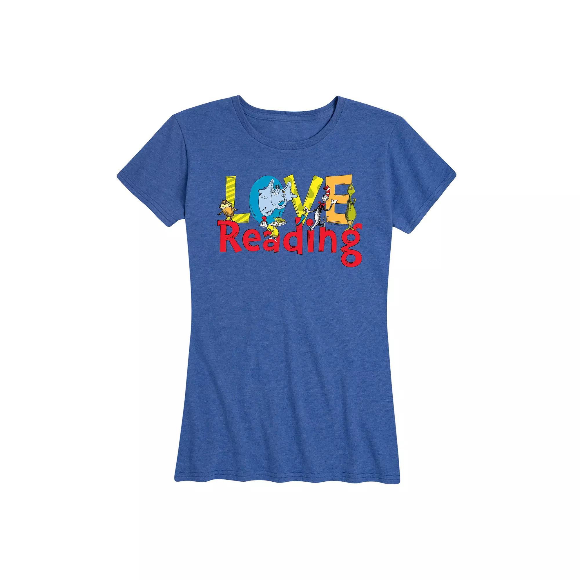 Women's Dr. Seuss Love Reading Graphic Tee, Size: Large, Grey Royal Blue Product Image