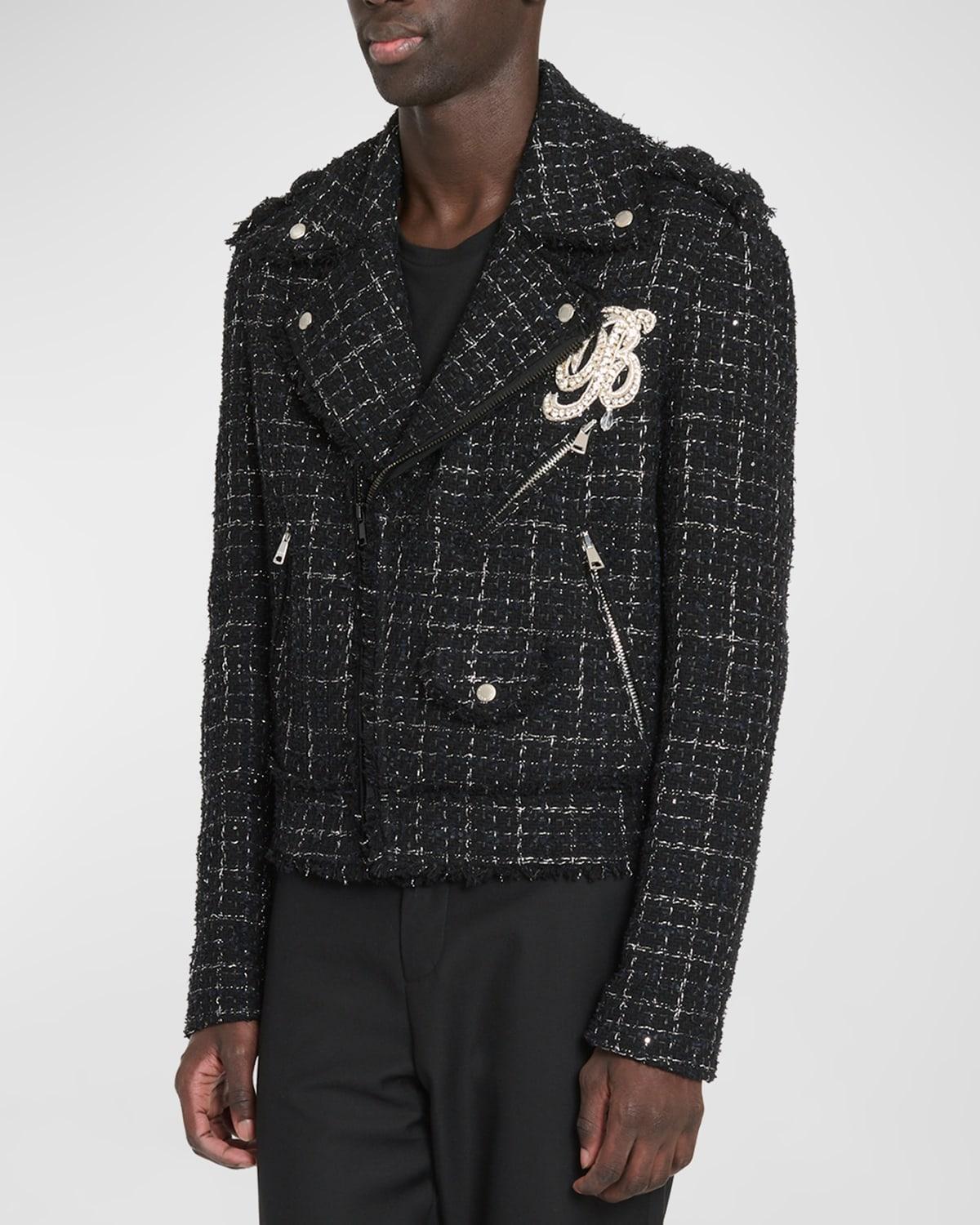 Men's Embroidered Tweed Biker Jacket  Product Image