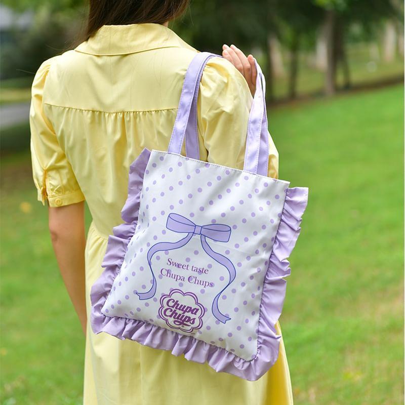 Bow Print Frill Trim Tote Bag Product Image