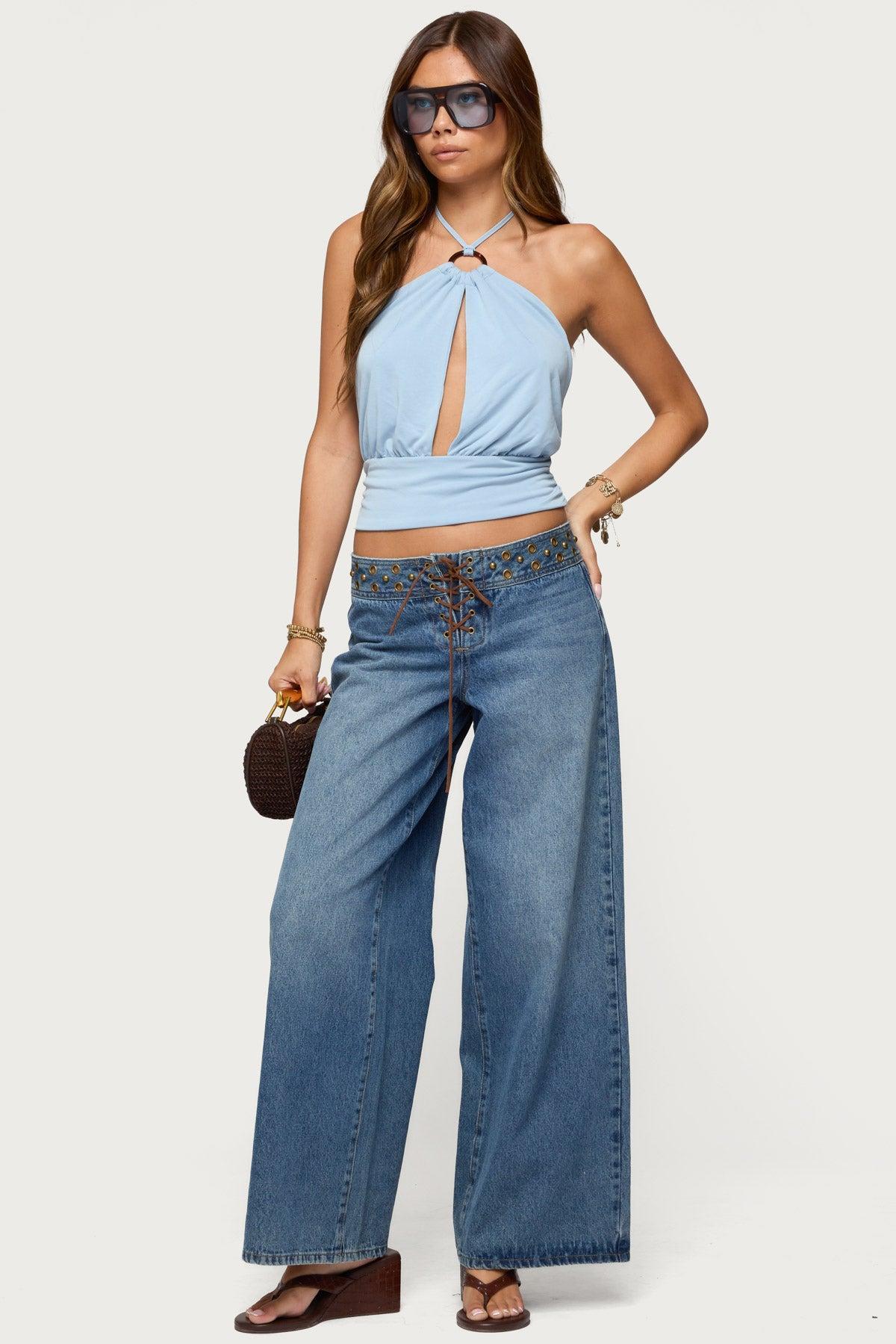 Khalia Backless Cut Out Halter Top Product Image