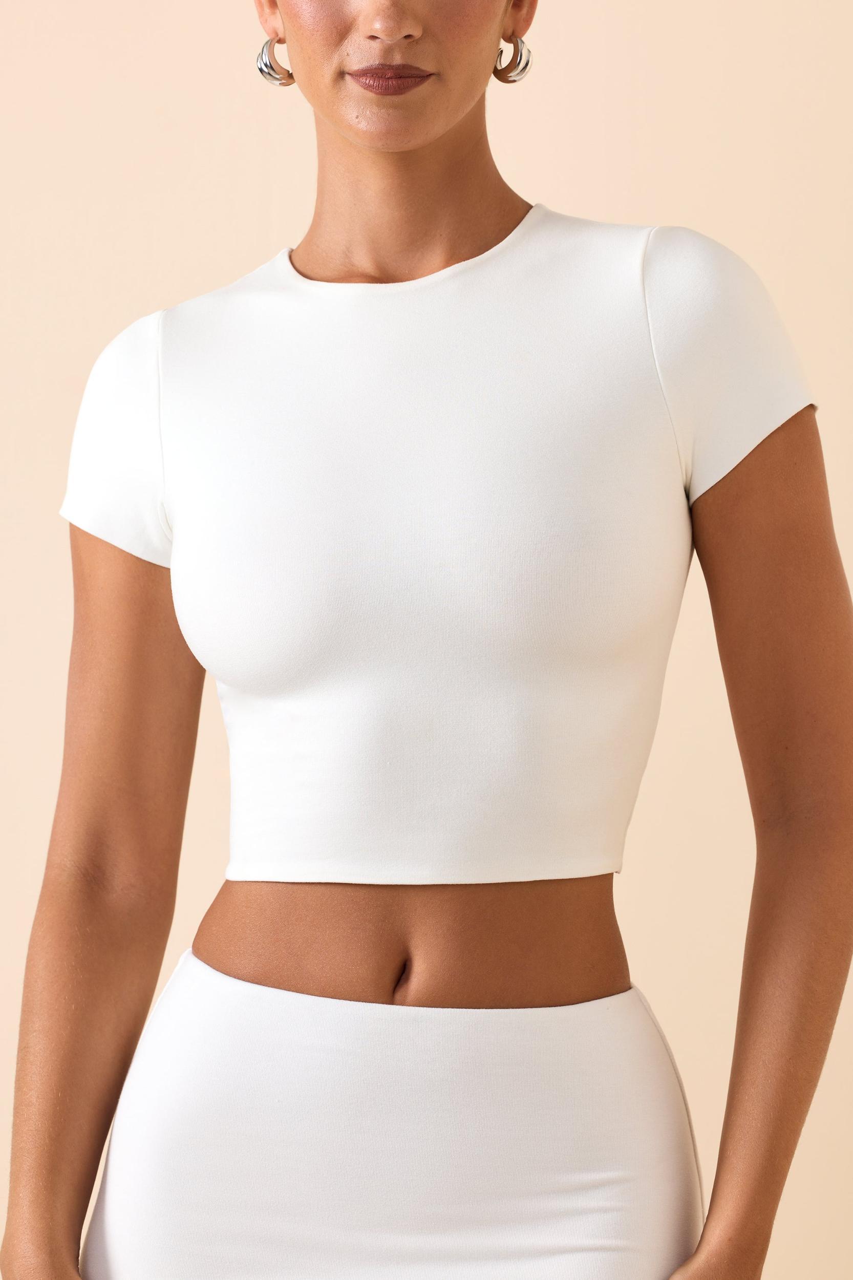 Cap Sleeve Crop Top in White Product Image
