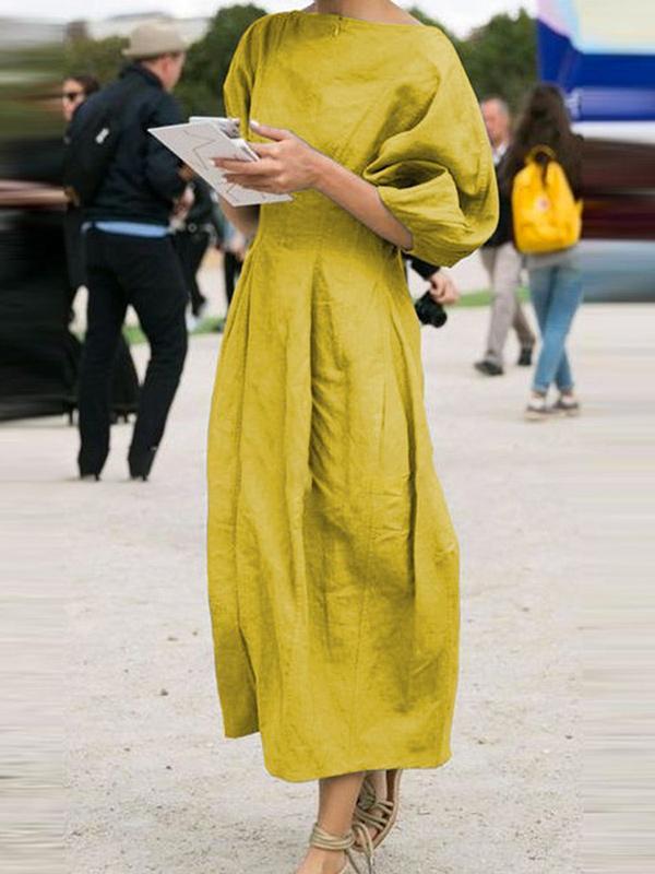 Half Sleeves Loose Solid Color Round-neck Maxi Dresses Product Image