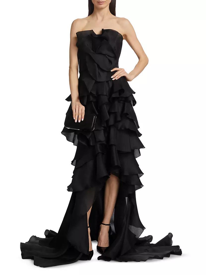 Ruffled Silk Strapless Gown Product Image