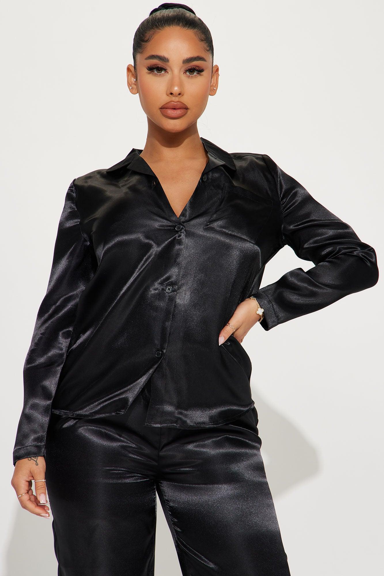 Pillow Fight Satin PJ Pant Set - Black Product Image