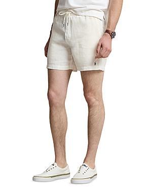 Linen Classic Fit 6 Drawstring Shorts In White Product Image