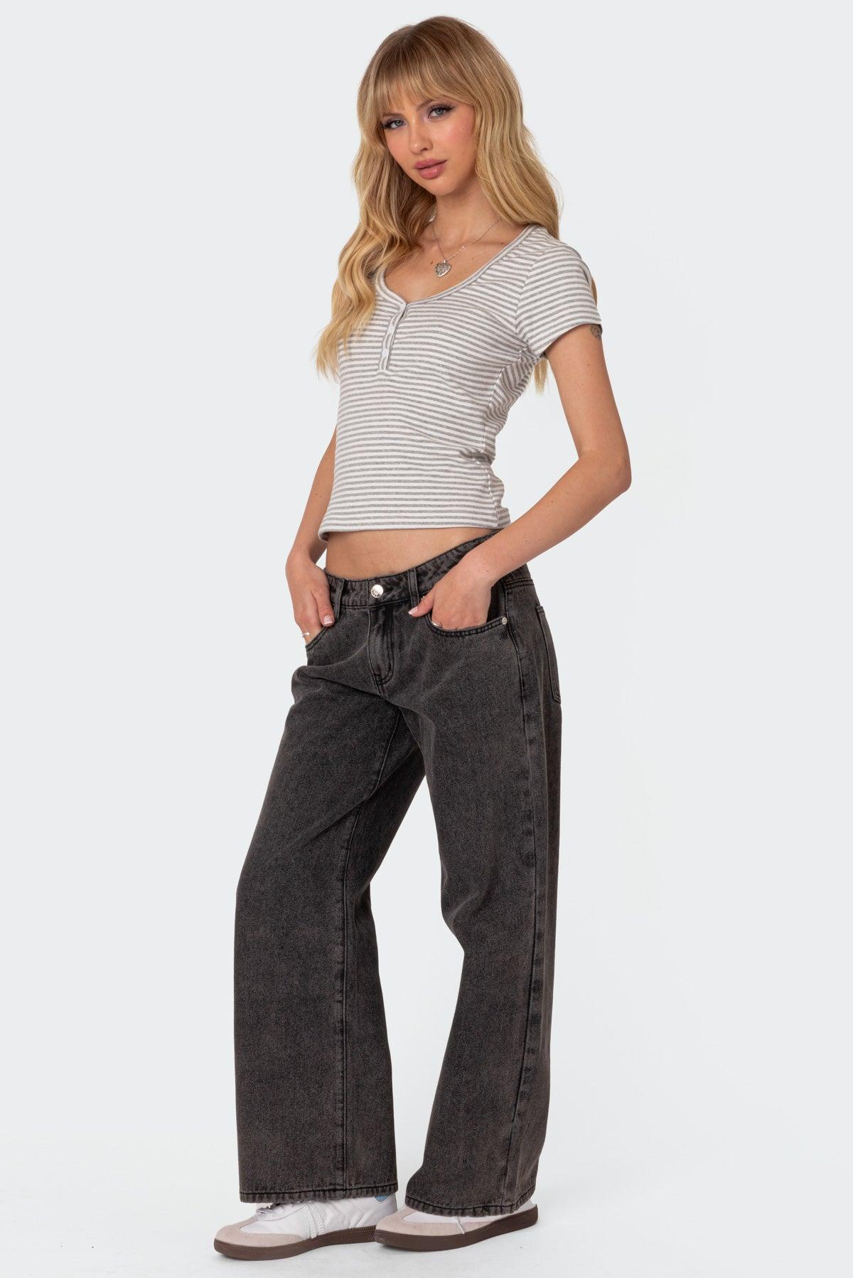 Petite Raelynn Washed Low Rise Baggy Jeans Product Image