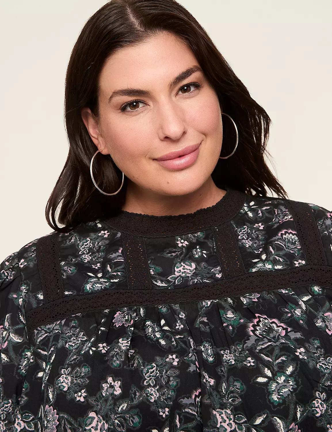 Lace-Trim & Ruffle Popover Blouse Product Image