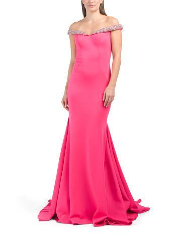 Off The Shoulder Beaded Mermaid Gown for Women | Nylon Product Image