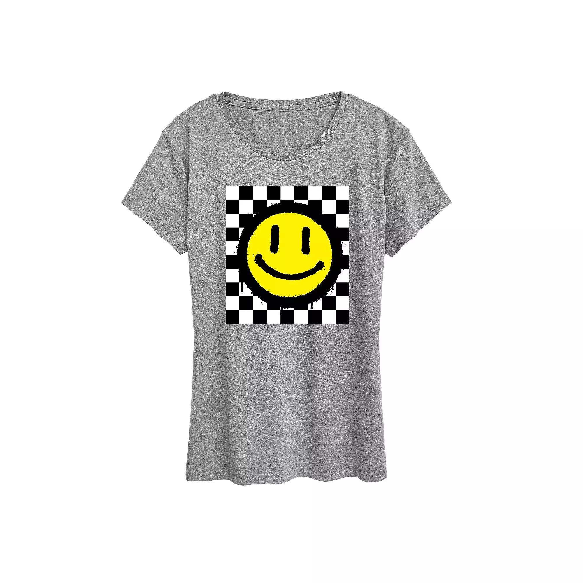 Women's Checkerboard Retro Smile Graphic Tee,  Product Image
