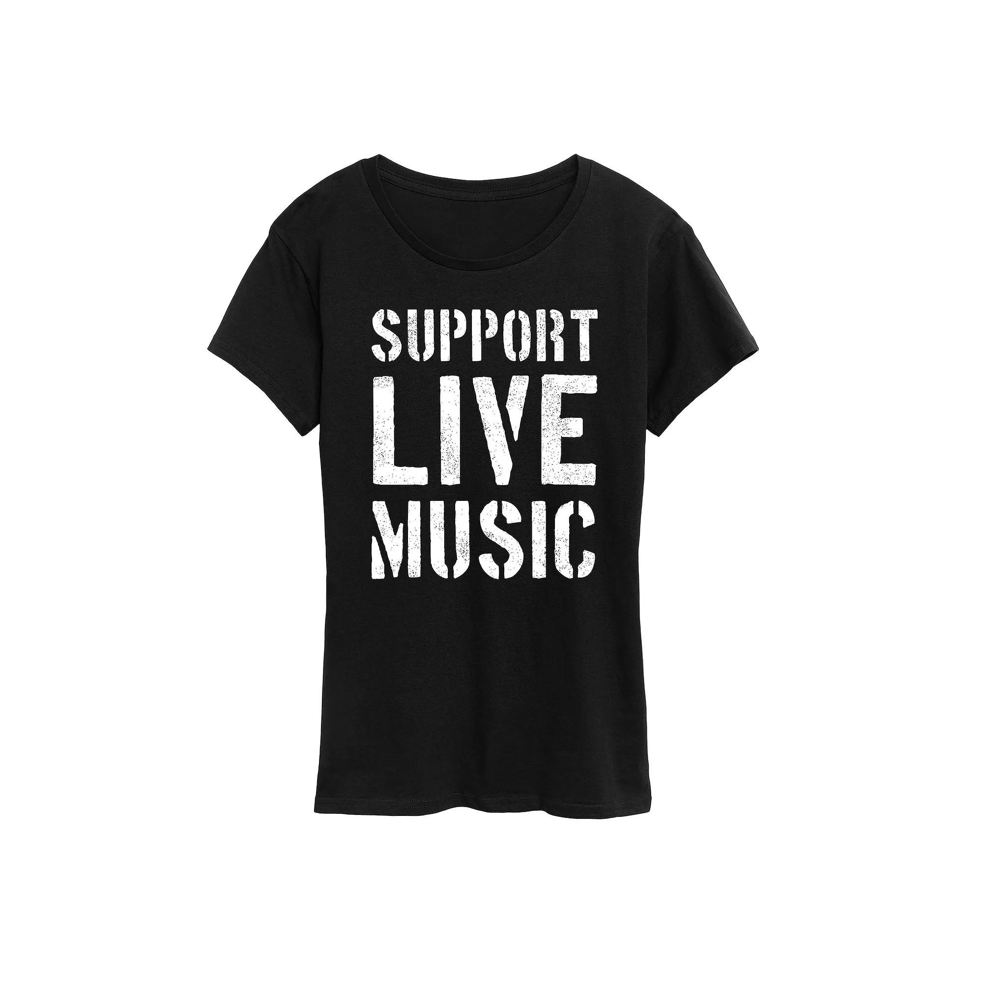 Women's Support Live Music Graphic Tee, Size: Small, Grey Blue Product Image